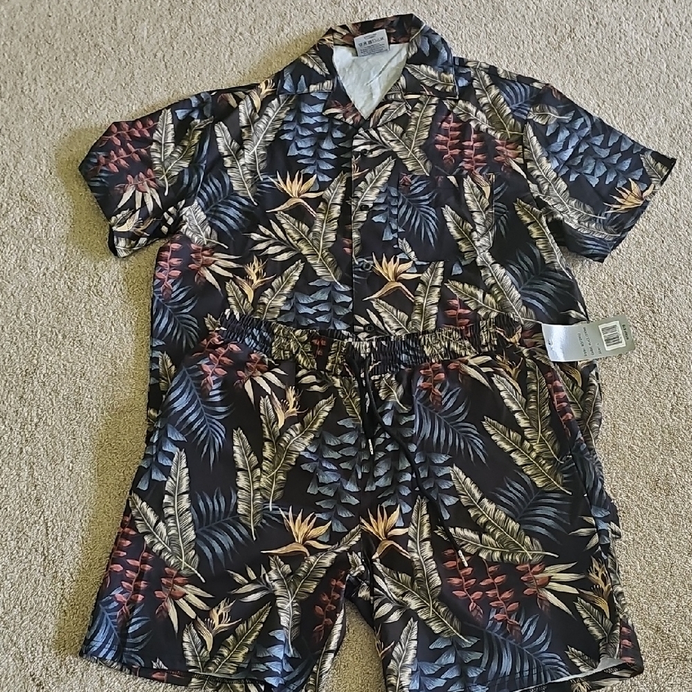 Entro Tropical Print Men's Swim Set - Black, Blue, Red